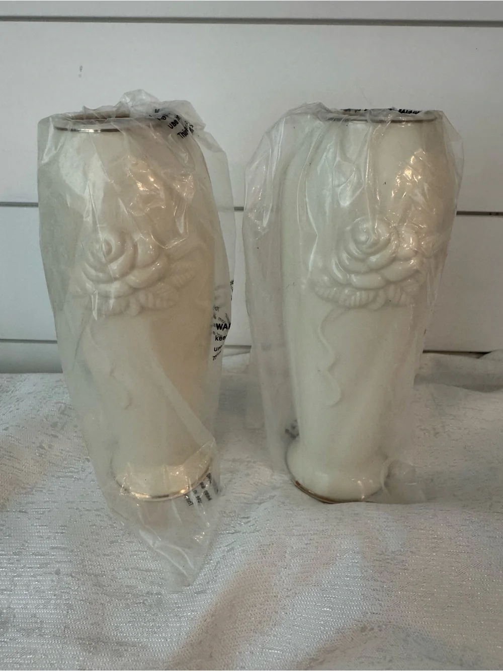 Lenox Rose Bud Collection Vases with Raised Rose Motif 24k Gold Trim